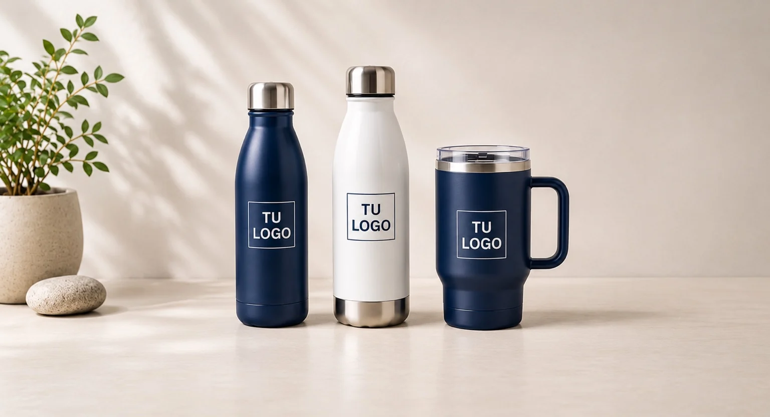 Botella, tazón, libreta y bolígrafo corporativos personalizados